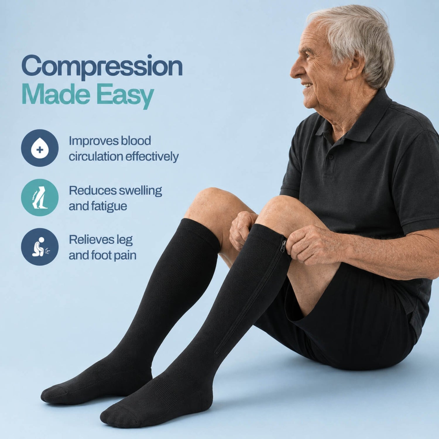 Zipper Compression Socks – 15–20mmHg Graduated Support for Leg Comfort