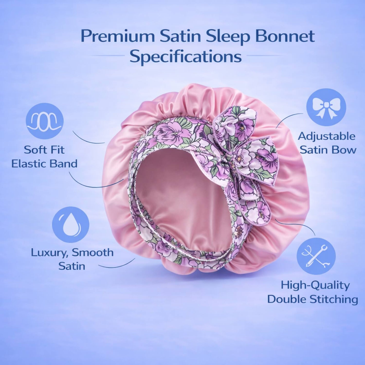 Satin Hair Bonnet for Sleeping with Wide Tie Band