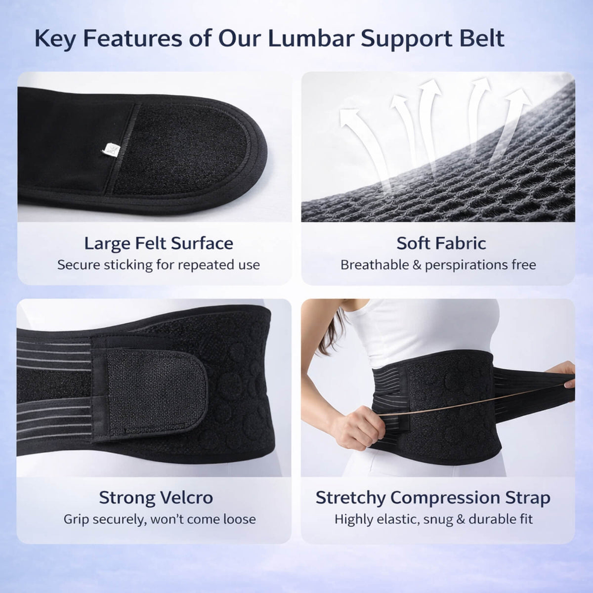Heat-Retaining Lumbar Support Belt with Magnetic Back Support