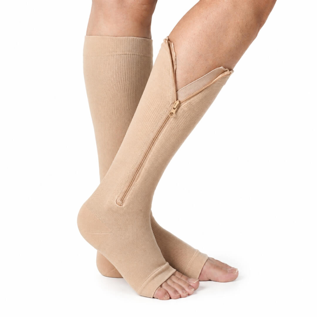 Open Toe Zipper Compression Socks – 15-20 mmHg, Easy On & Off