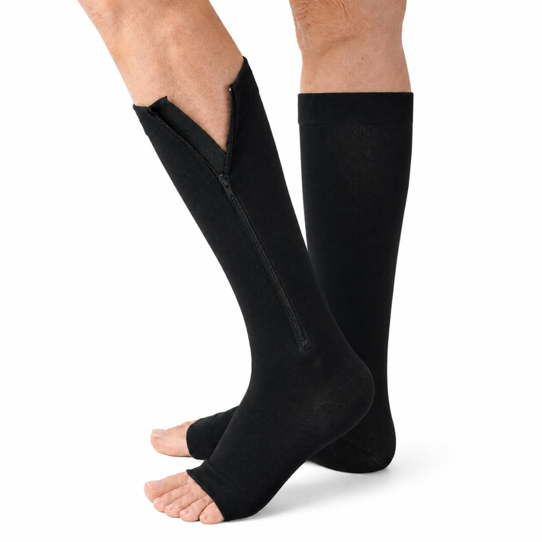 Open Toe Zipper Compression Socks – 15-20 mmHg, Easy On & Off