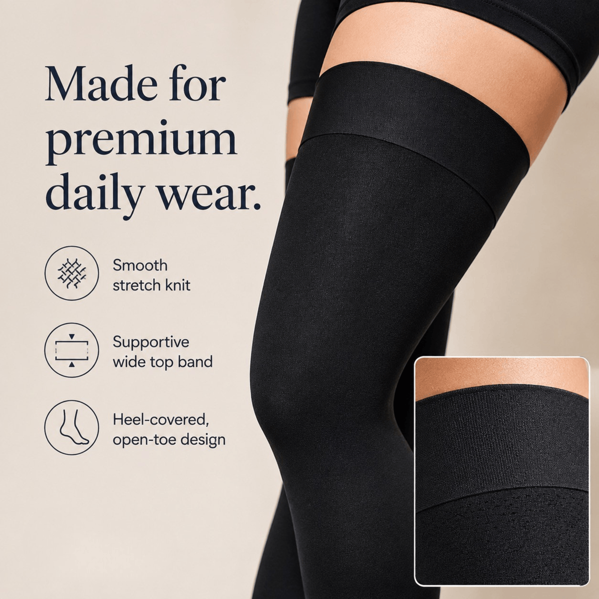 Unilva 20-30 mmHg Thigh-High Compression Stockings, Open Toe