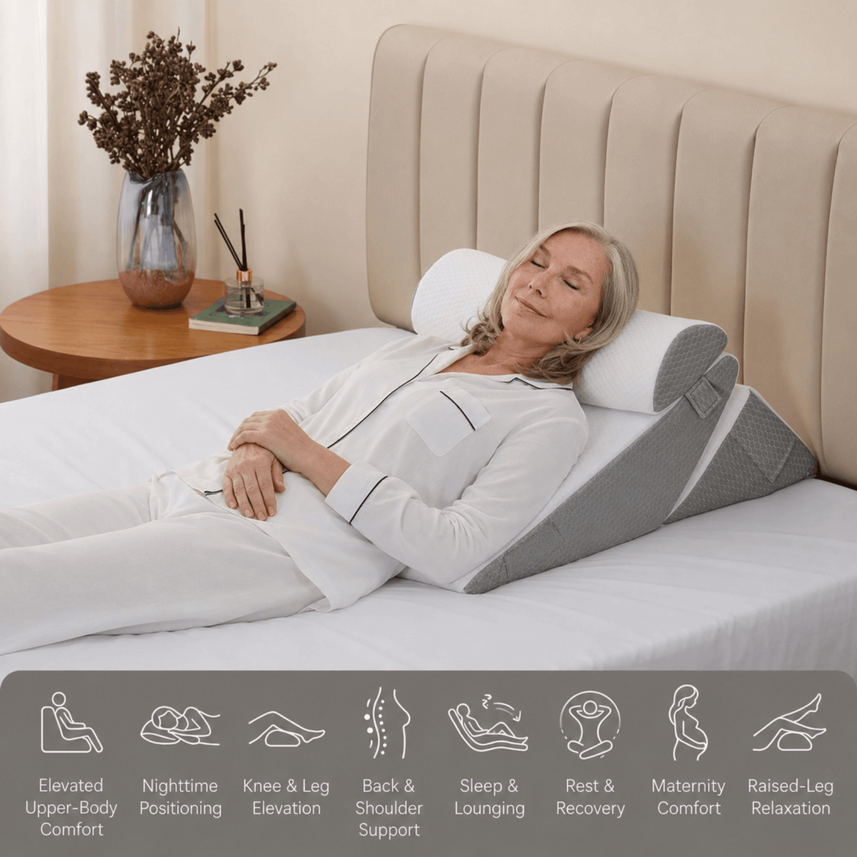 Unilva Adjustable Bed Wedge Pillow Set for Elevated Sleep & Relaxation