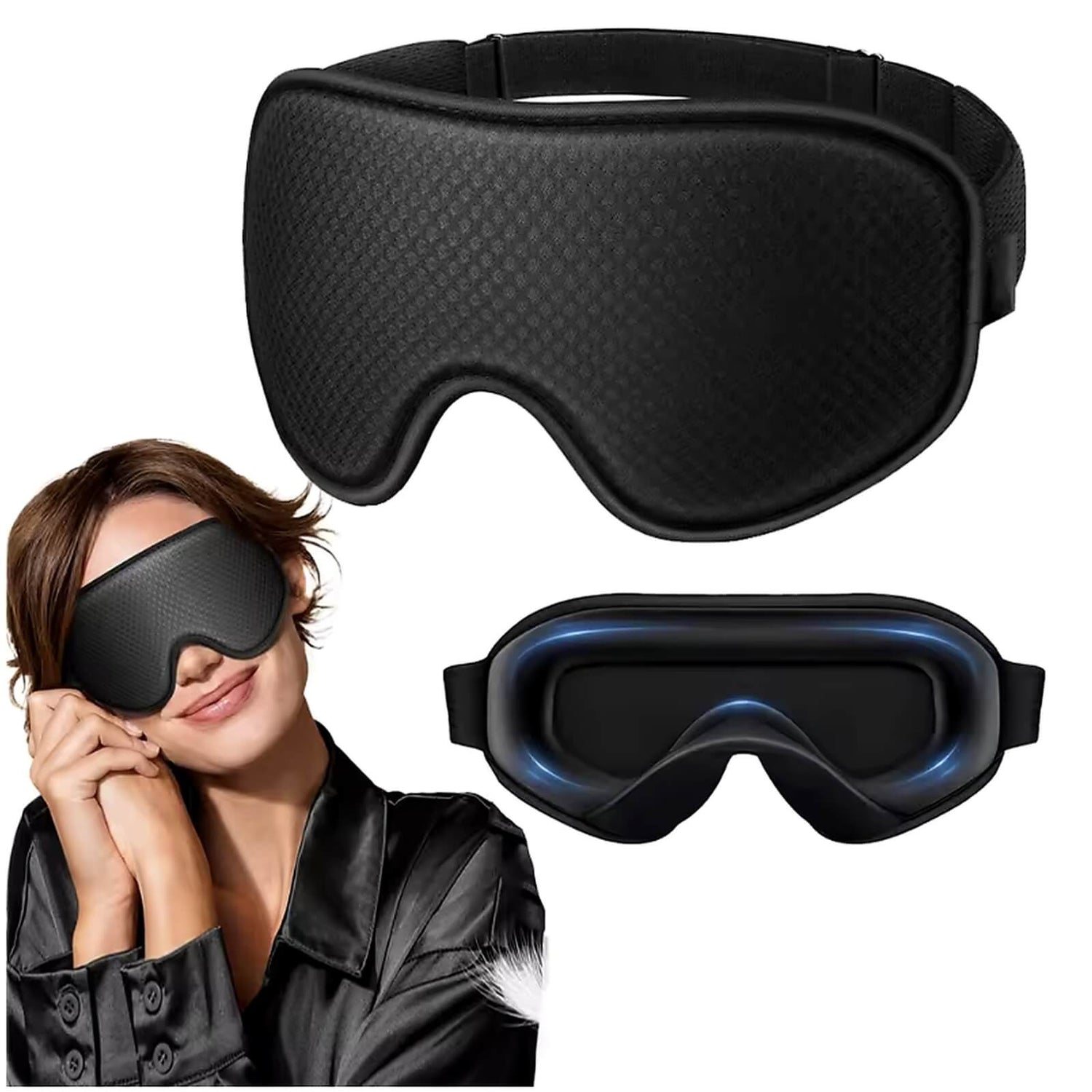 3D Contoured Sleep Mask – Blackout, Zero-Pressure, Adjustable for Side Sleepers & Travel